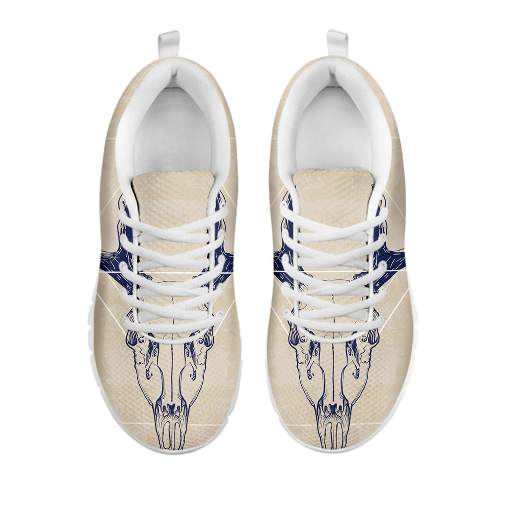 Vintage Deer Skull Print White Running Shoes