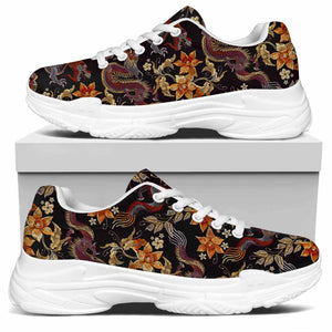 Vintage Dragon Flower Pattern Print White Chunky Shoes