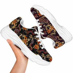 Vintage Dragon Flower Pattern Print White Chunky Shoes