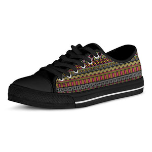 Vintage Ethnic Pattern Print Black Low Top Sneakers
