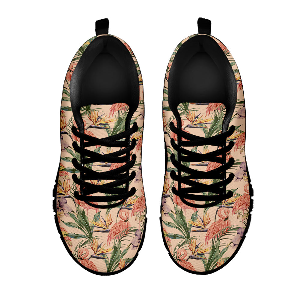 Vintage Flamingo Pattern Print Black Running Shoes