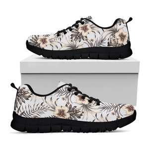 Vintage Hibiscus Plumeria Pattern Print Black Running Shoes