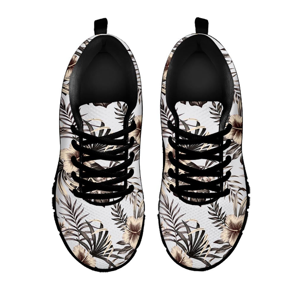 Vintage Hibiscus Plumeria Pattern Print Black Running Shoes