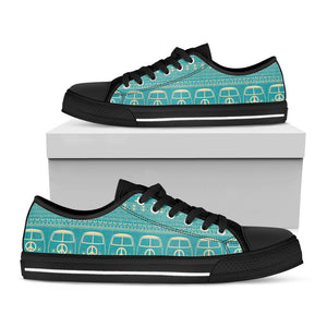 Vintage Hippie Van Pattern Print Black Low Top Sneakers