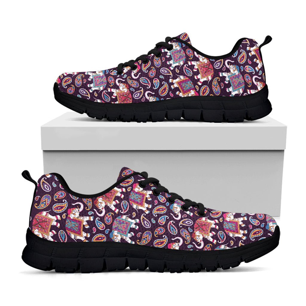 Vintage Indian Elephant Pattern Print Black Running Shoes