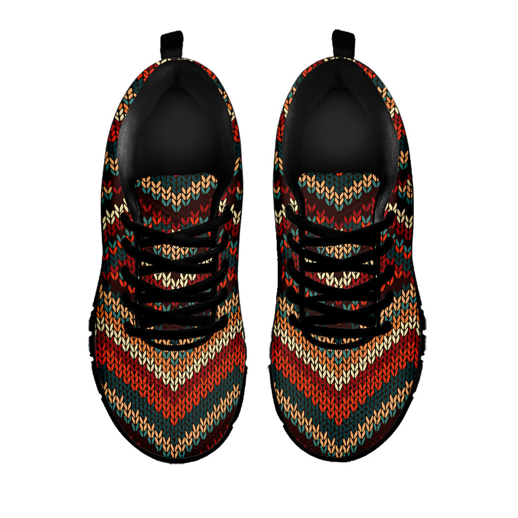 Vintage Knitted Pattern Print Black Running Shoes