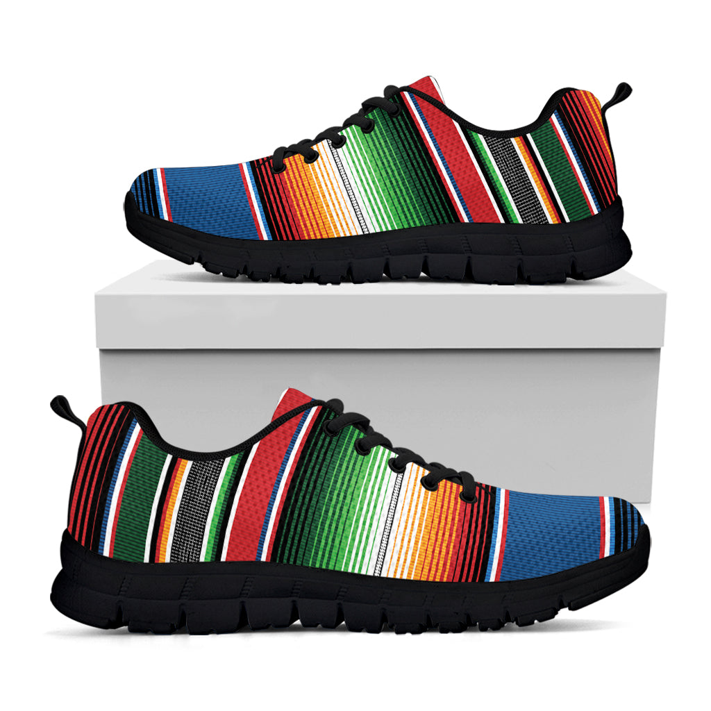 Vintage Mexican Blanket Pattern Print Black Running Shoes