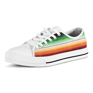 Vintage Mexican Blanket Pattern Print White Low Top Sneakers