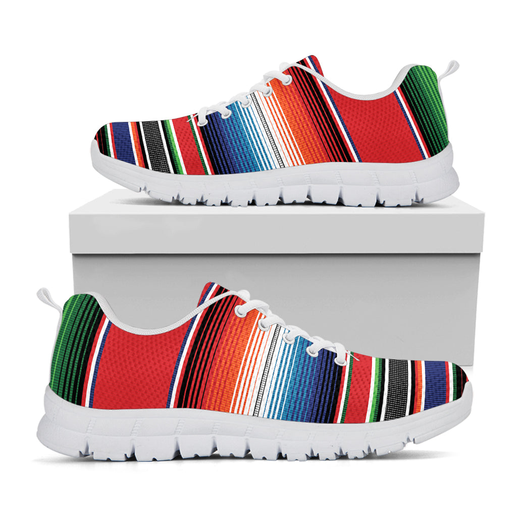 Vintage Mexican Serape Pattern Print White Running Shoes
