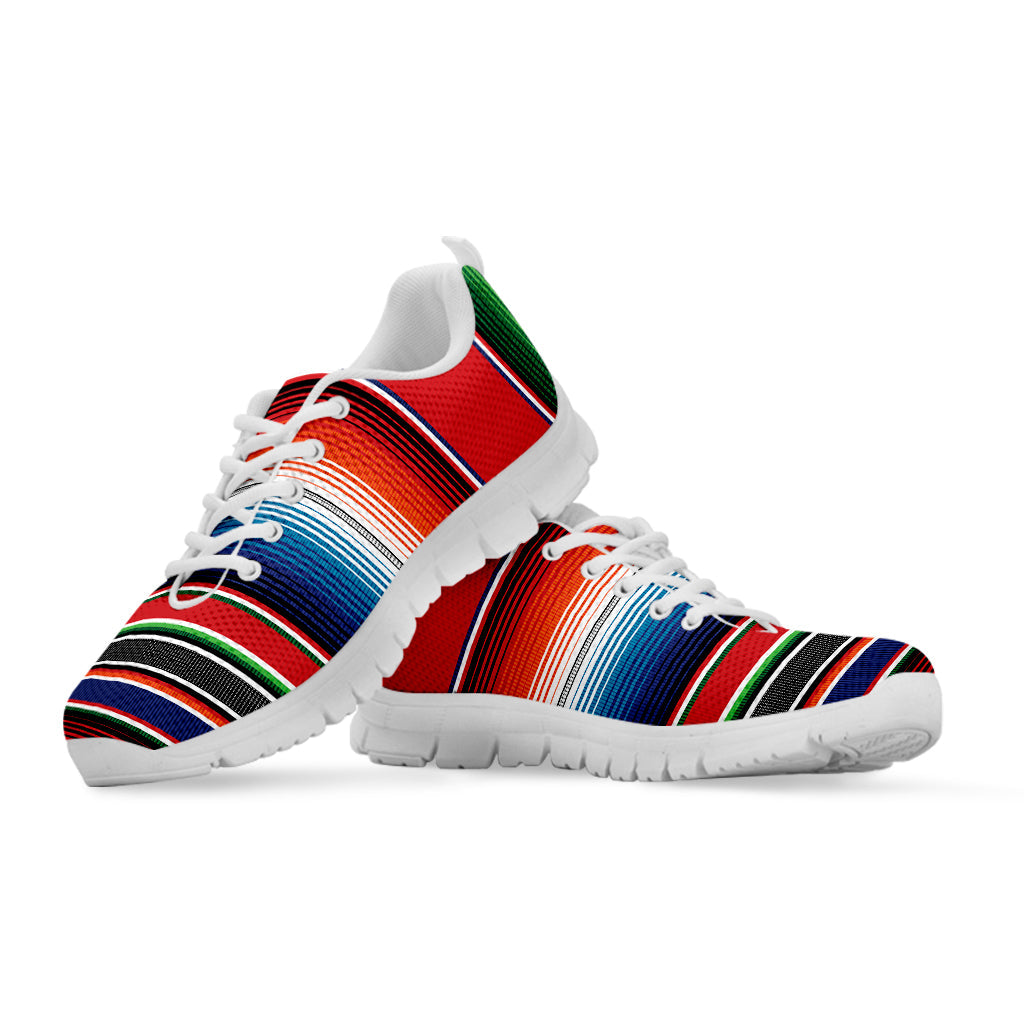 Vintage Mexican Serape Pattern Print White Running Shoes