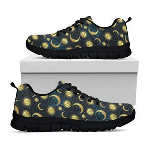 Vintage Moon And Sun Pattern Print Black Running Shoes