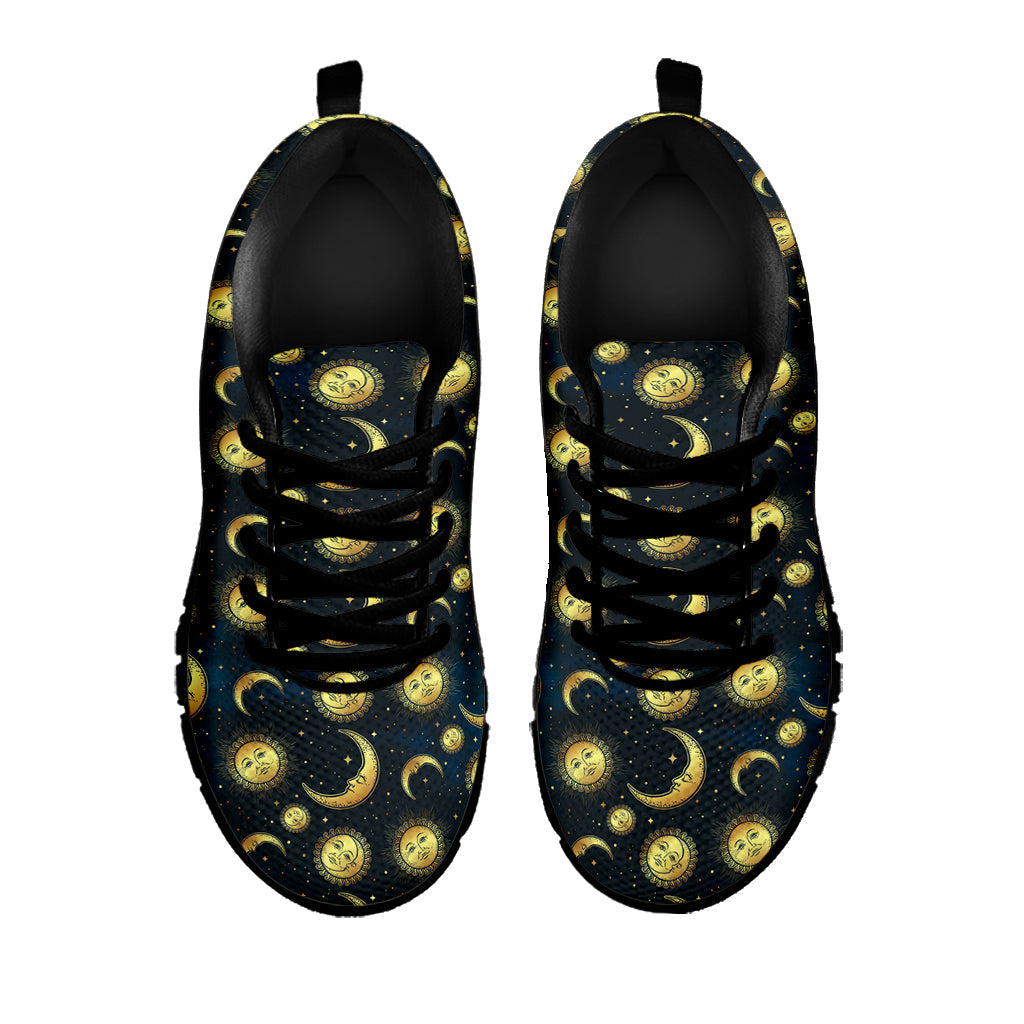 Vintage Moon And Sun Pattern Print Black Running Shoes
