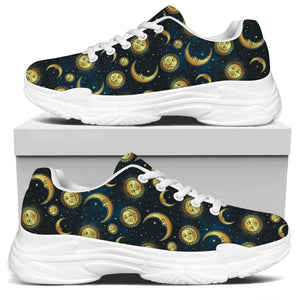 Vintage Moon And Sun Pattern Print White Chunky Shoes