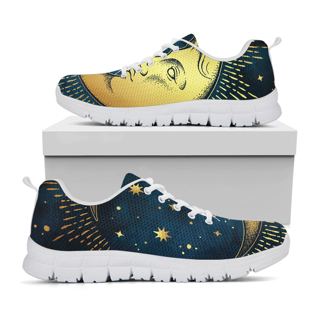 Vintage Moon And Sun Print White Running Shoes