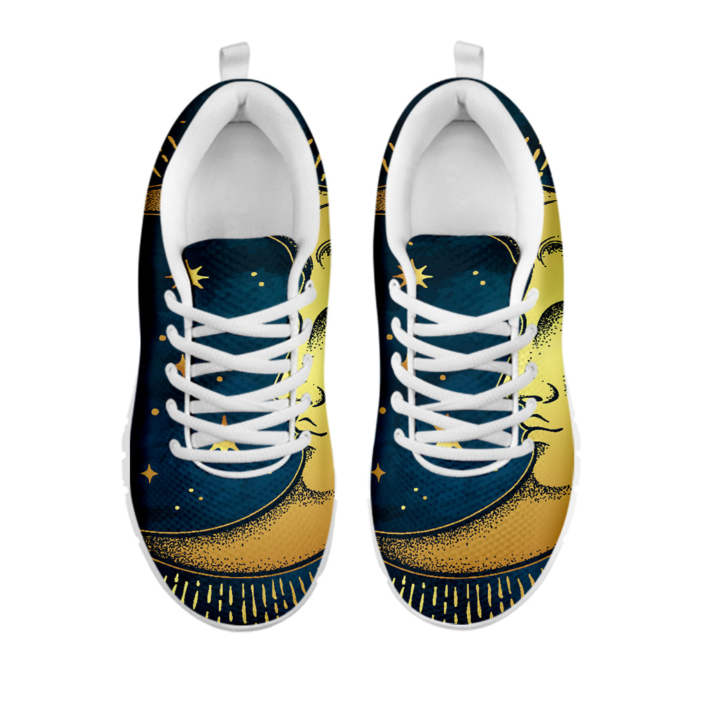 Vintage Moon And Sun Print White Running Shoes