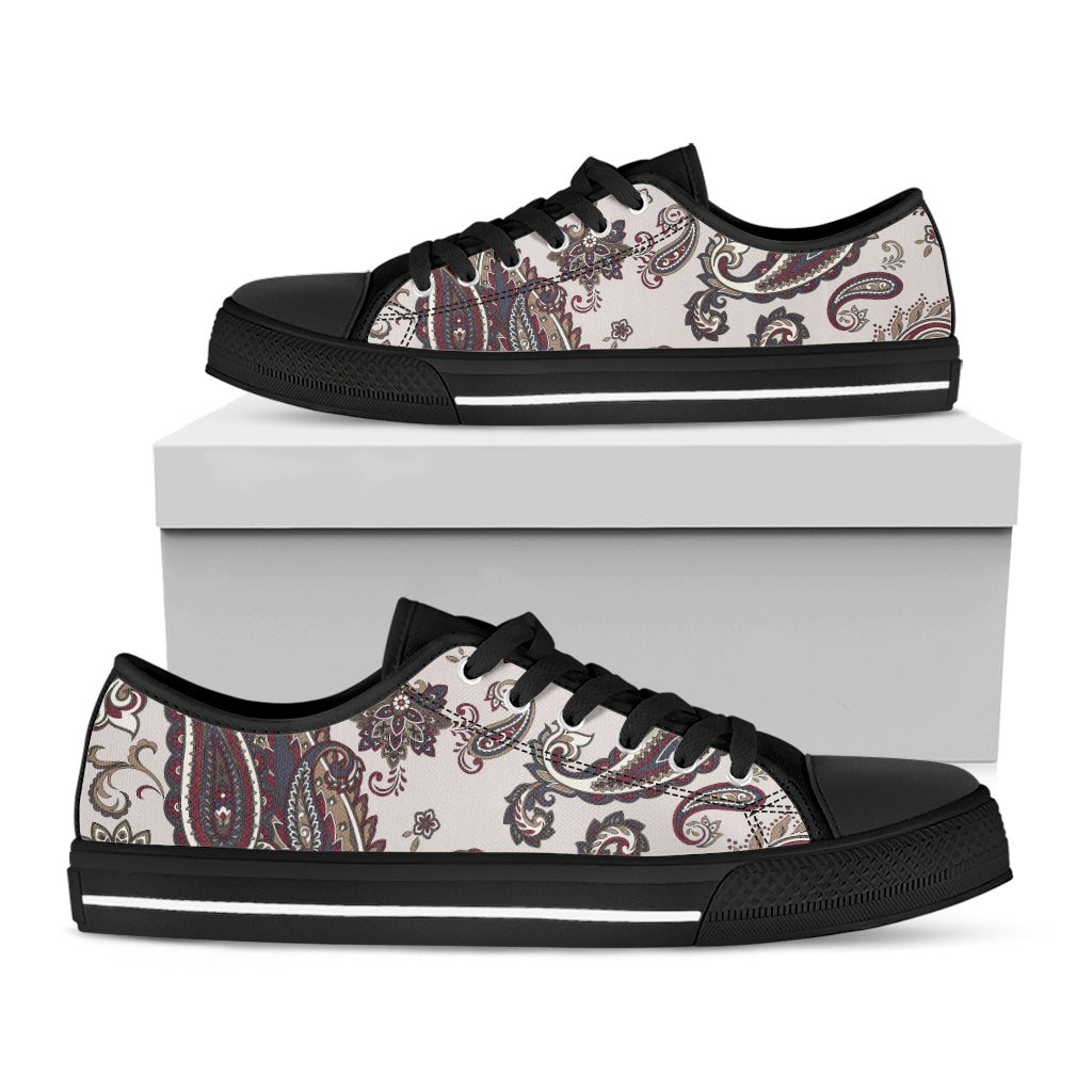 Vintage Paisley Pattern Print Black Low Top Sneakers