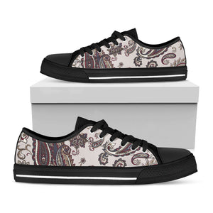 Vintage Paisley Pattern Print Black Low Top Sneakers