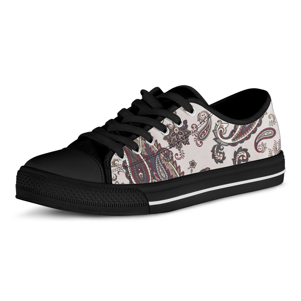 Vintage Paisley Pattern Print Black Low Top Sneakers