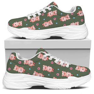 Vintage Pink Pig Pattern Print White Chunky Shoes
