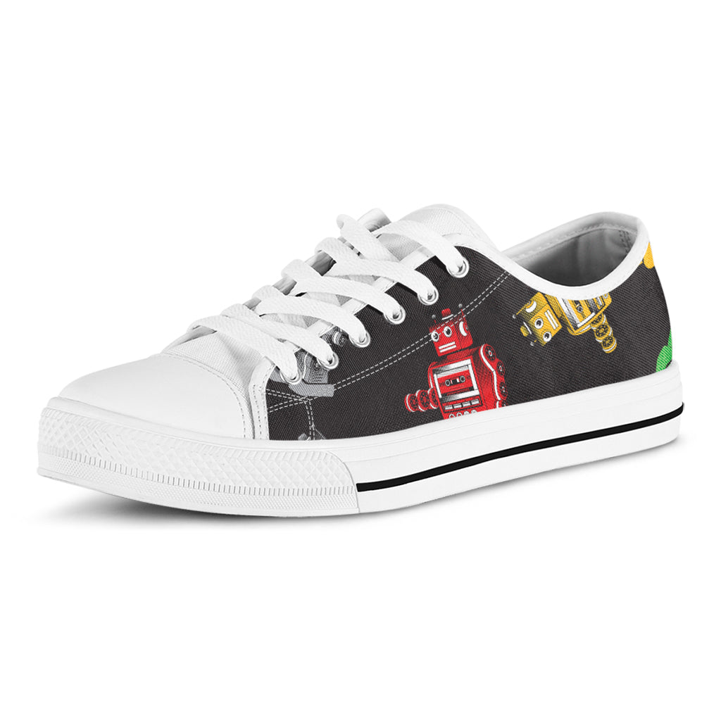 Vintage Robot Pattern Print White Low Top Sneakers