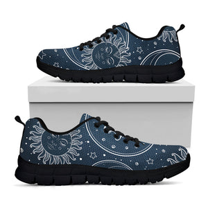 Vintage Sun And Moon Pattern Print Black Running Shoes