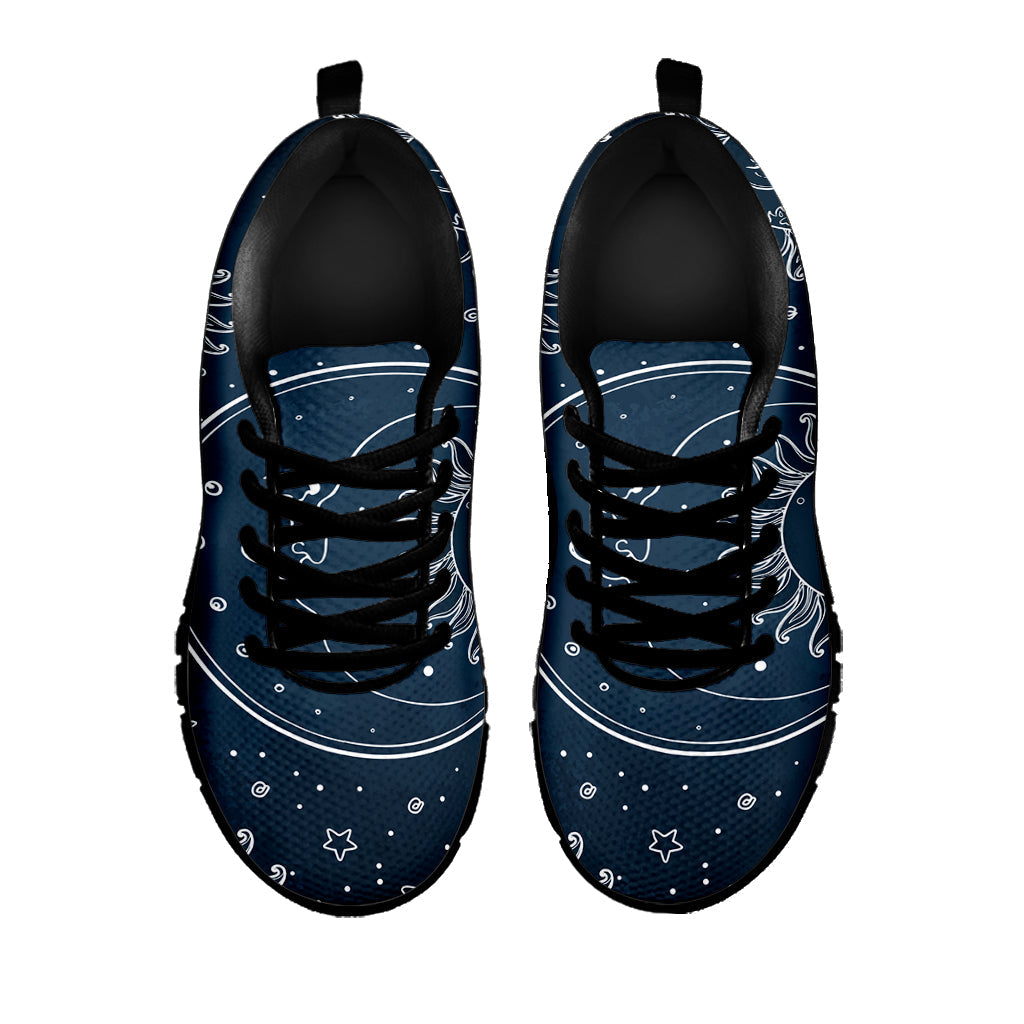 Vintage Sun And Moon Pattern Print Black Running Shoes