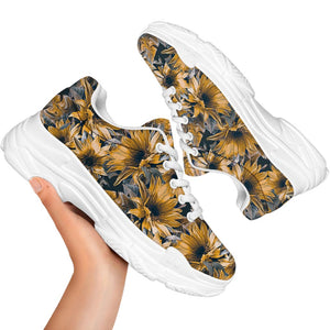 Vintage Sunflower Pattern Print White Chunky Shoes