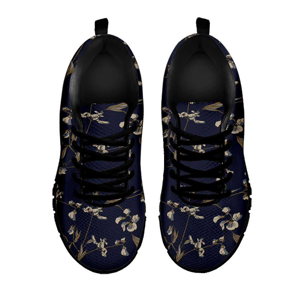 Vintage Sweet Pea Pattern Print Black Running Shoes