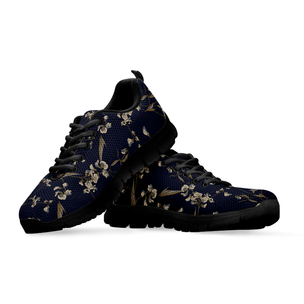 Vintage Sweet Pea Pattern Print Black Running Shoes