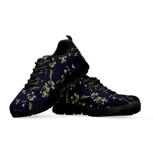Vintage Sweet Pea Pattern Print Black Running Shoes