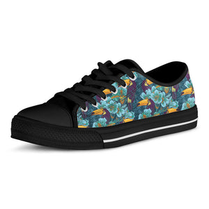Vintage Toucan Pattern Print Black Low Top Sneakers