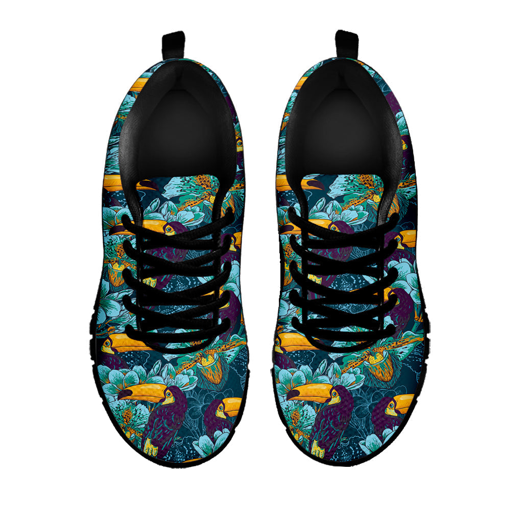 Vintage Toucan Pattern Print Black Running Shoes