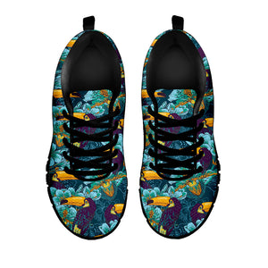 Vintage Toucan Pattern Print Black Running Shoes