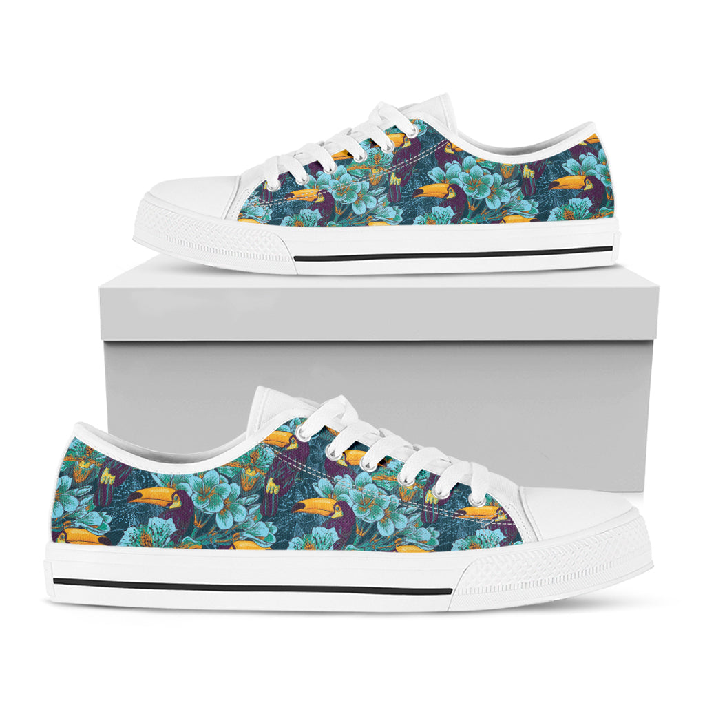 Vintage Toucan Pattern Print White Low Top Sneakers