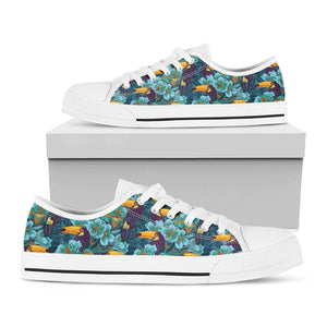 Vintage Toucan Pattern Print White Low Top Sneakers