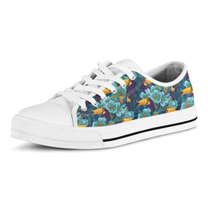 Vintage Toucan Pattern Print White Low Top Sneakers