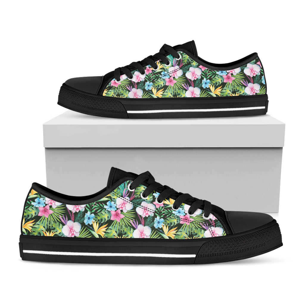 Vintage Tropical Jungle Hawaiian Print Black Low Top Sneakers