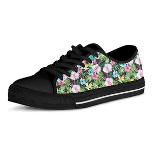 Vintage Tropical Jungle Hawaiian Print Black Low Top Sneakers