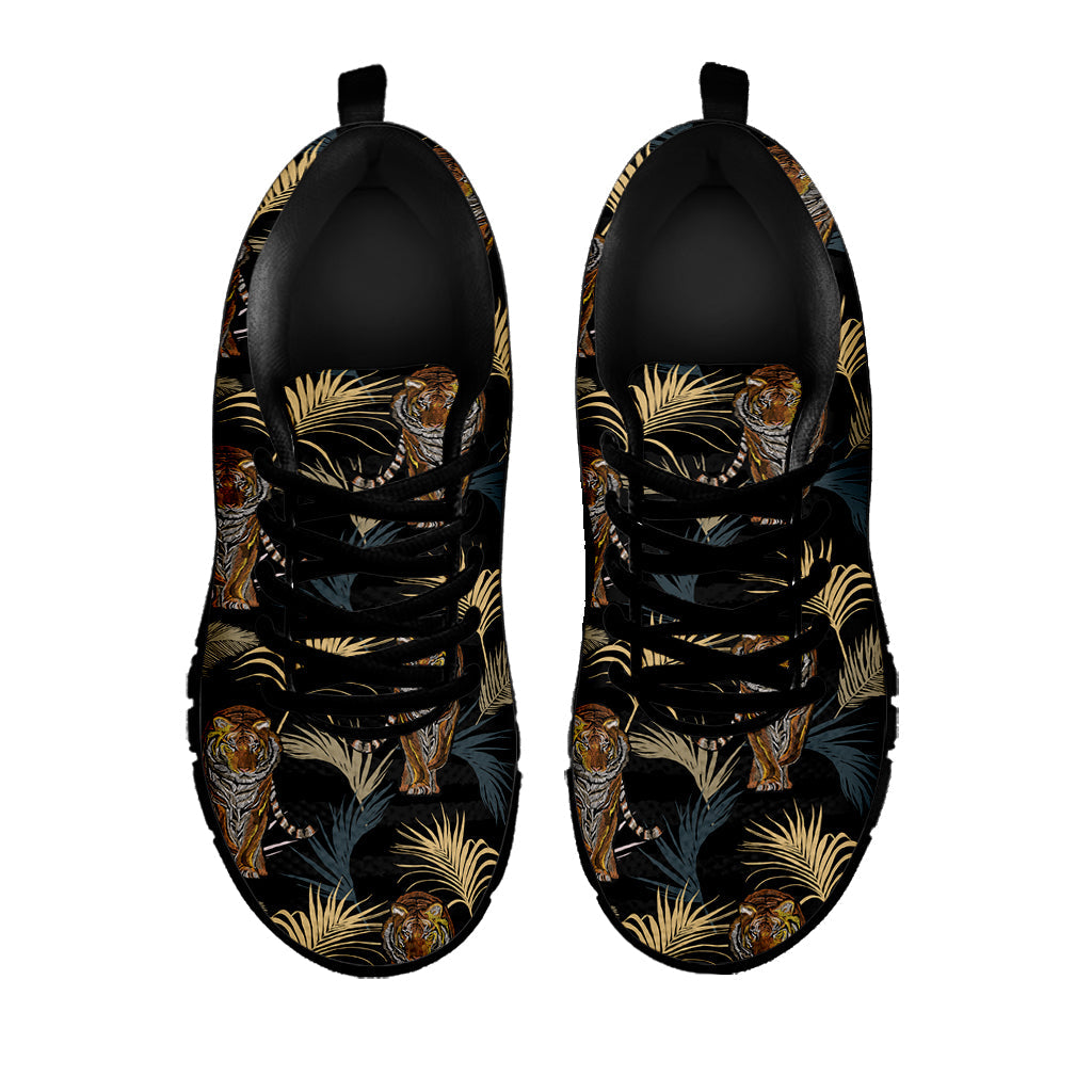 Vintage Tropical Tiger Pattern Print Black Running Shoes