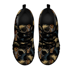 Vintage Tropical Tiger Pattern Print Black Running Shoes