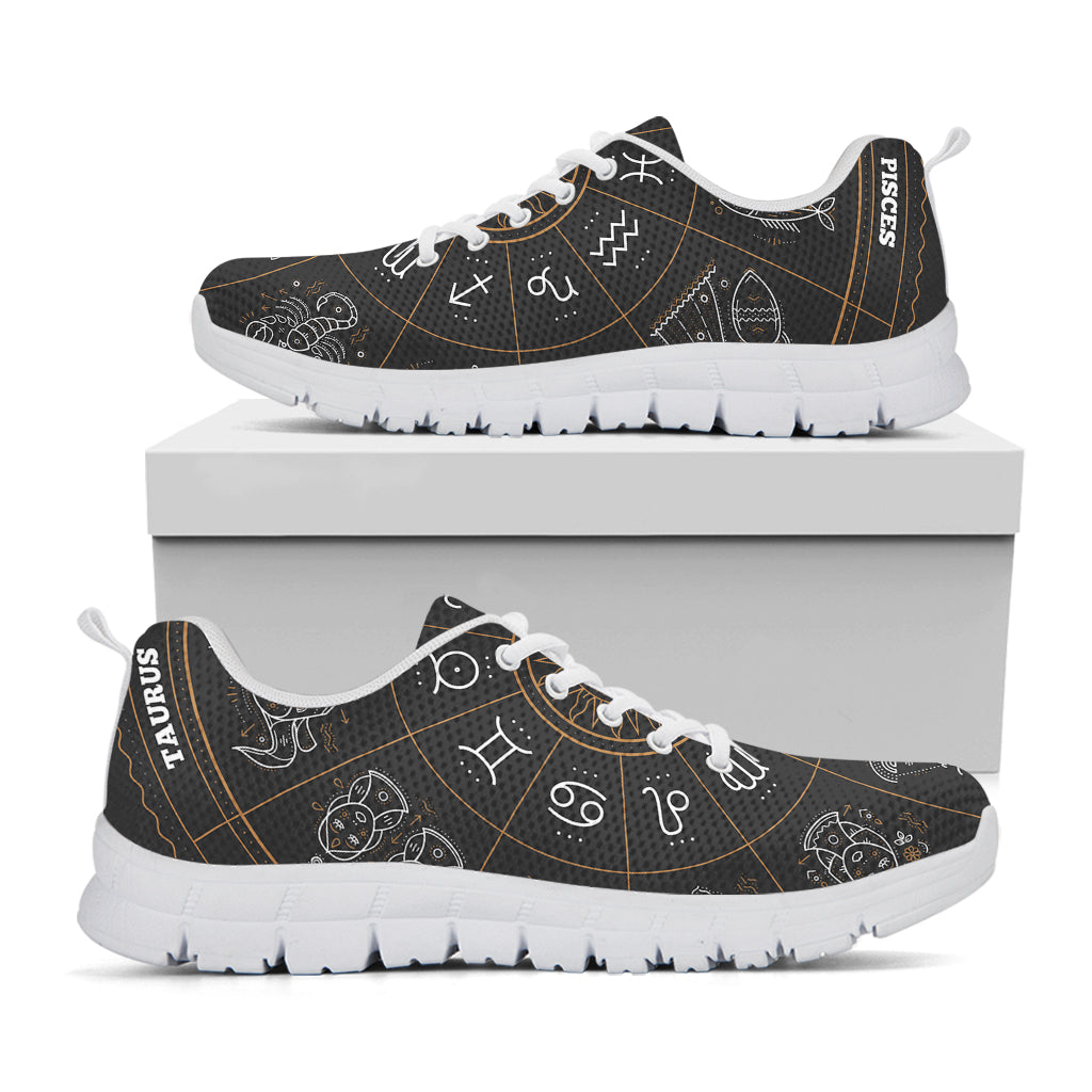 Vintage Zodiac Circle Print White Running Shoes
