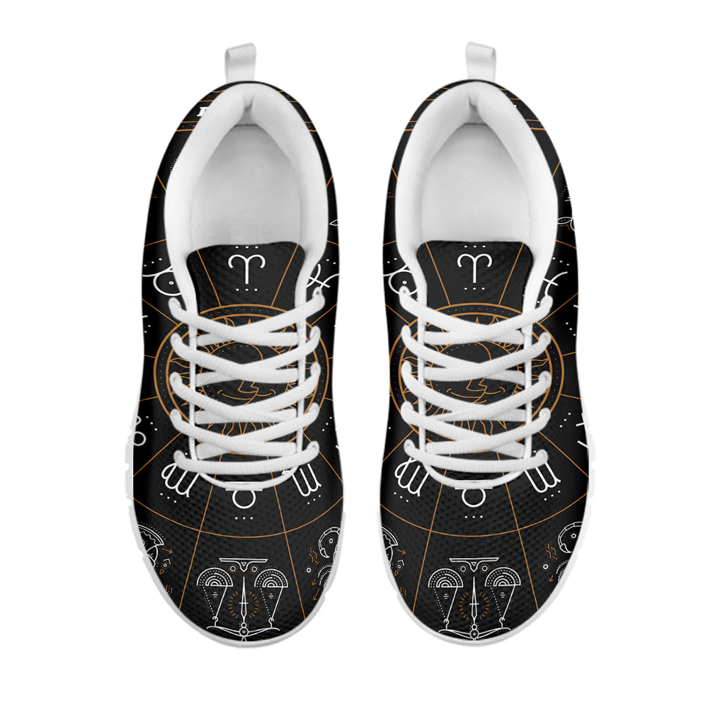 Vintage Zodiac Circle Print White Running Shoes