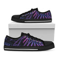 Violet Tropical Leaves Print Black Low Top Sneakers