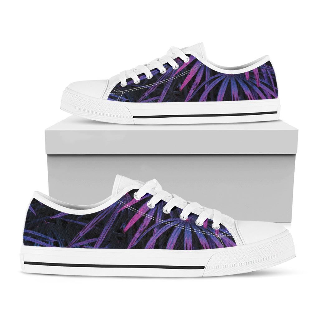 Violet Tropical Leaves Print White Low Top Sneakers
