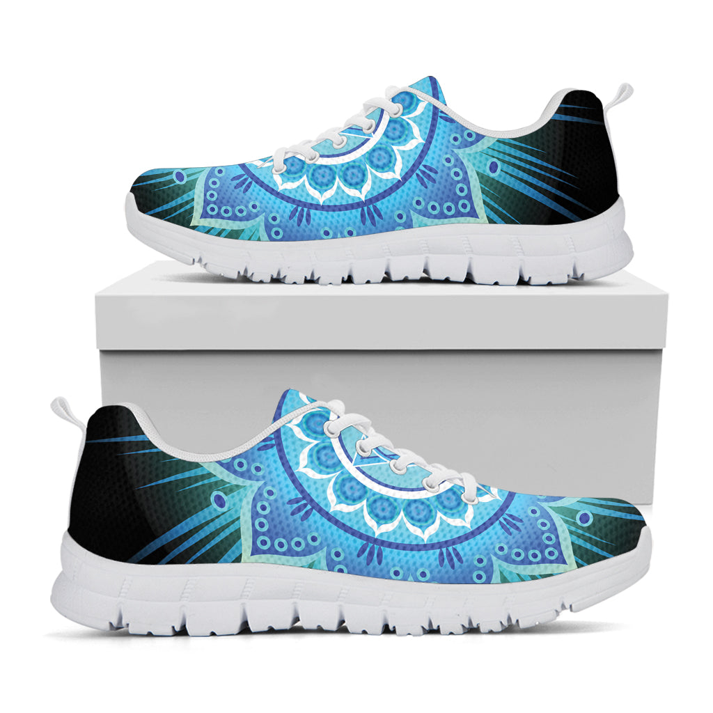 Vishuddha Chakra Mandala Print White Running Shoes