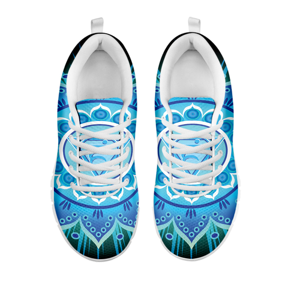 Vishuddha Chakra Mandala Print White Running Shoes
