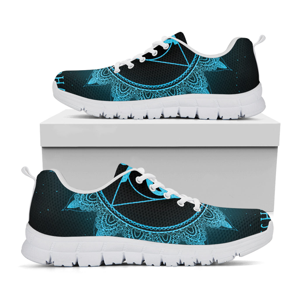 Vishuddha Chakra Symbol Print White Running Shoes