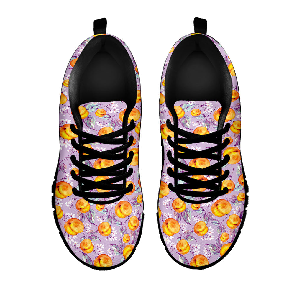 Watercolor Apricot Fruit Pattern Print Black Running Shoes