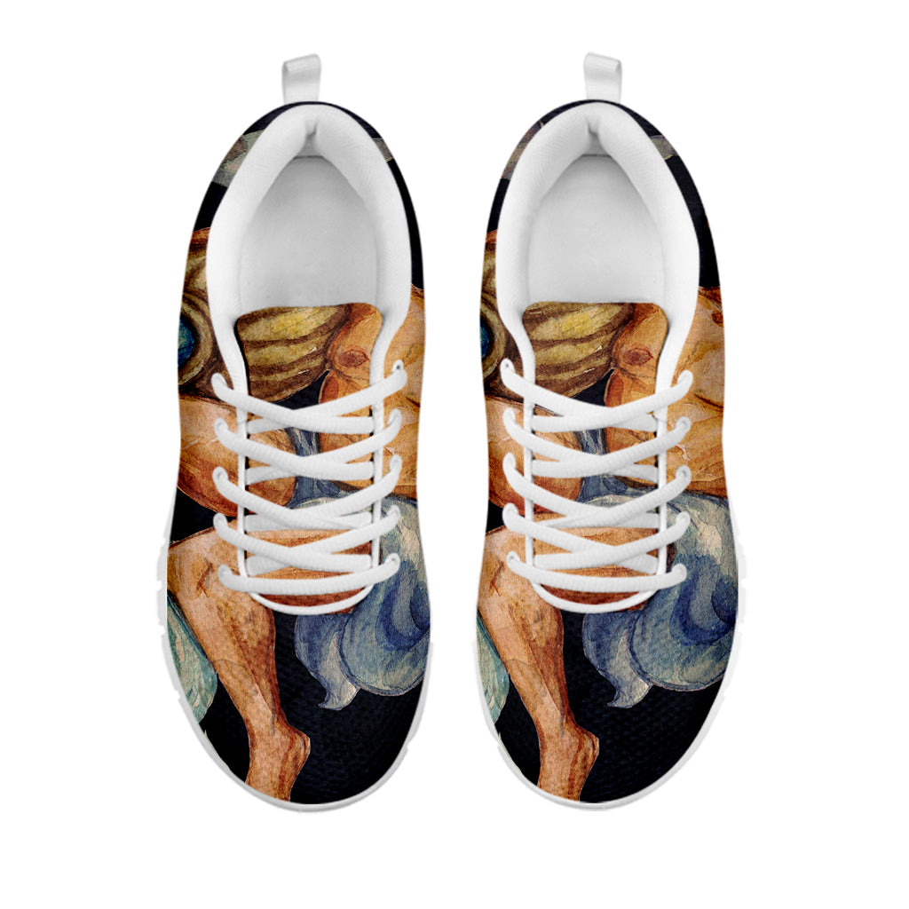 Watercolor Aquarius Zodiac Sign Print White Running Shoes