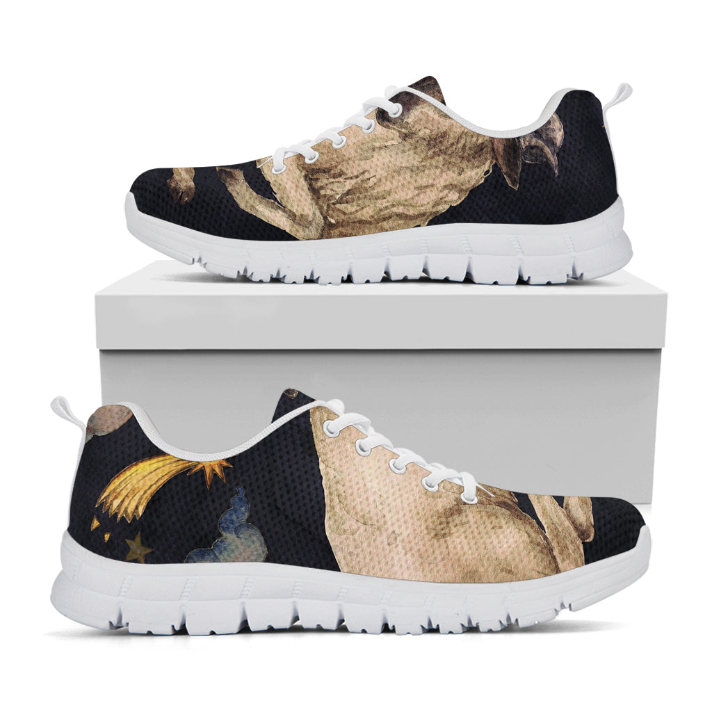 Watercolor Aries Zodiac Sign Print White Running Shoes